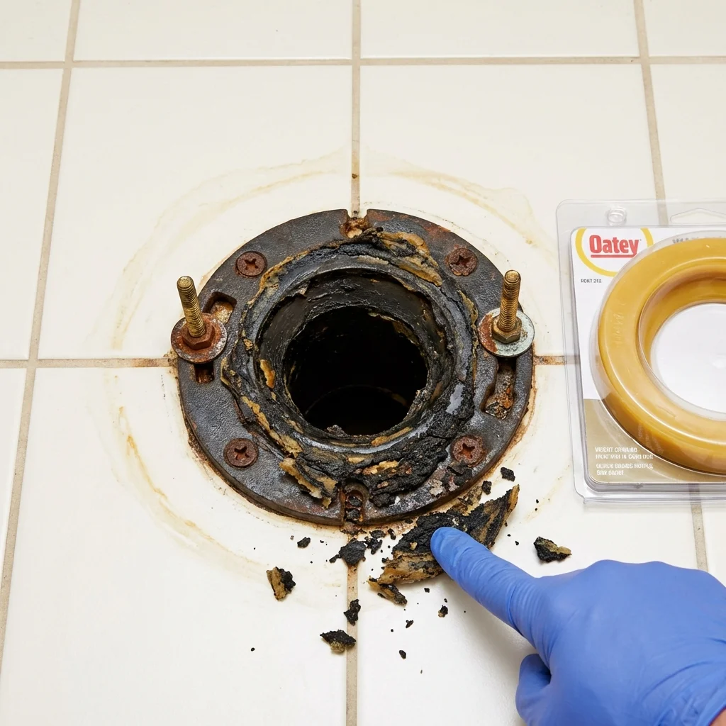 Failed wax ring showing water seepage at the base of a toilet in a Bethlehem, PA home